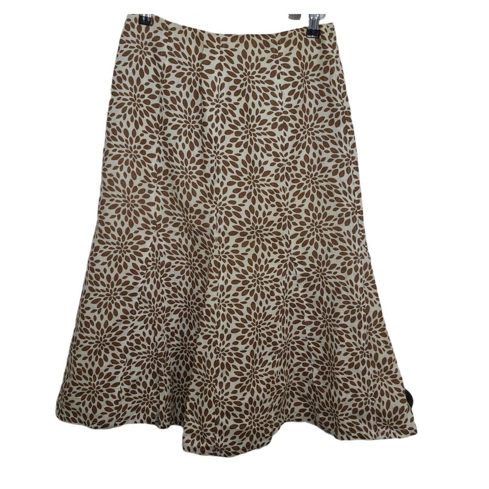 Kim Rogers 100% Linen Women's Skirt Size 6P‎ Floral Brown Petite A-Line Lined